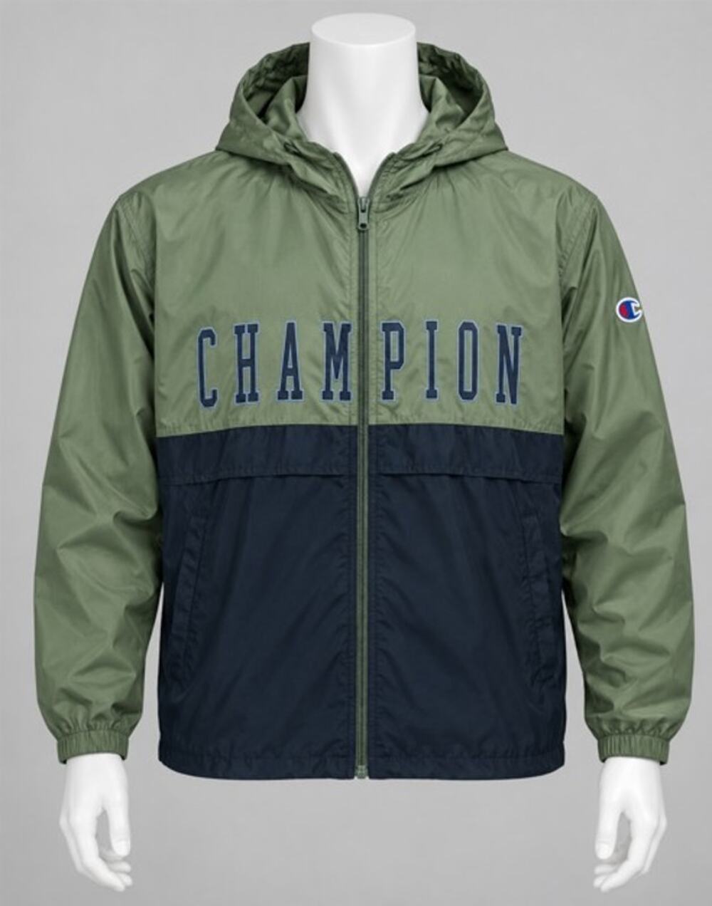 Champion Mens XL Green Navy Colorblock Hooded Half Zip Windbreaker Pre Owned